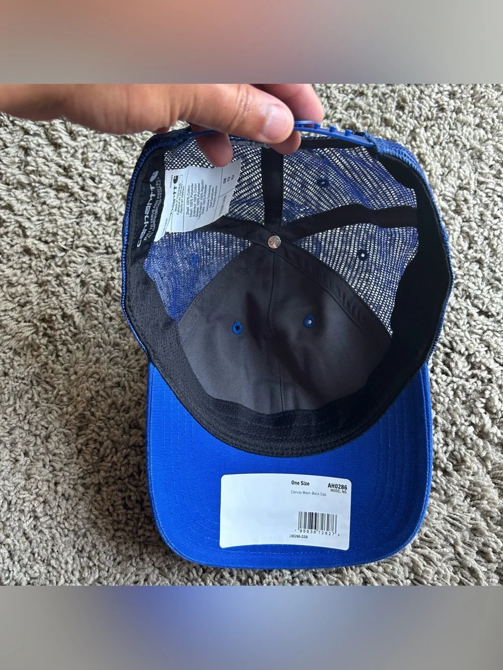NWT Carhartt Force Hat Mens OS Adjustable Snap Back Blue Canvas Mesh Trucker Cap